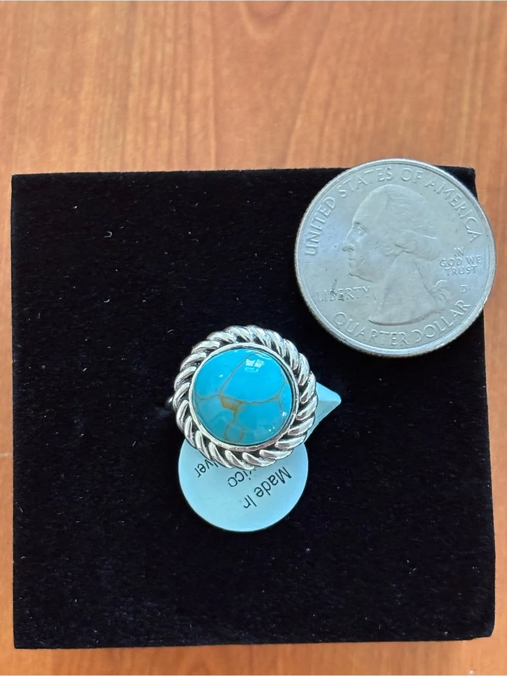 Turquoise Cabochon Rope-Edge Sterling silver Ring - Blue size 7